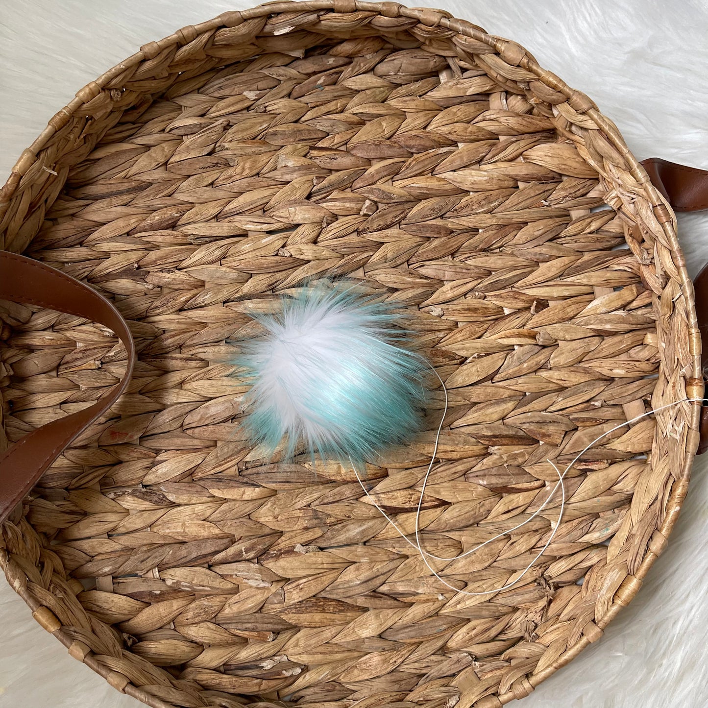 Aqua Luxury Faux Fur Pom pom | Teal Tie, Button or Snap Pom pom
