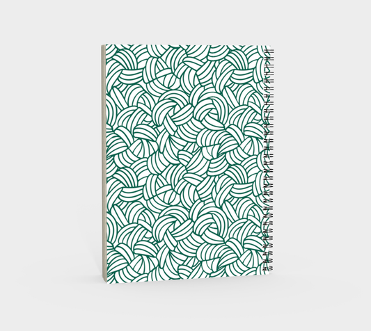 Knots All Over Green, Spiral Bound Notebook, Blank, Ruled or Bullet Paper, for Crafters, Fibre enthusiasts, Crocheters and Knitters