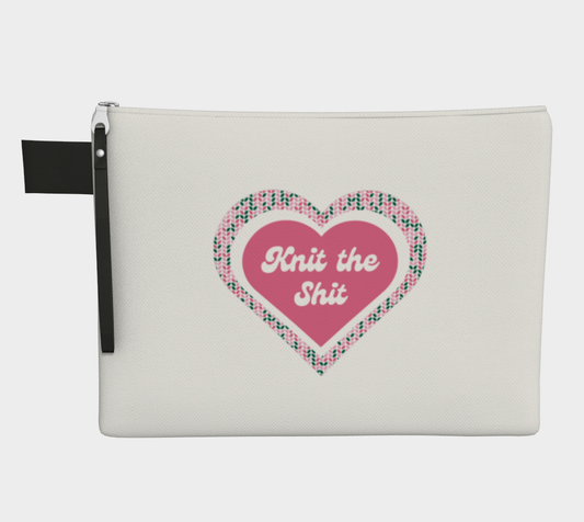 Knit the Shit, Black or White Knit Project Pouch Bag, Carry All Project Pouch, Canvas and Denim Zipper Pull Bag, Crocheter, Knitter, Yarn Collector Case, Organizer