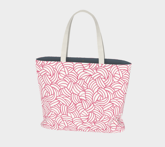 Knots All Over Pink, Market Tote Yarn Project Bag, Crochet Hook or Knitting Needles, Notions Bag, Crocheting Knitting Case, Fibre Organizer, Crafters, Crocheter and Knitter Humour Gift