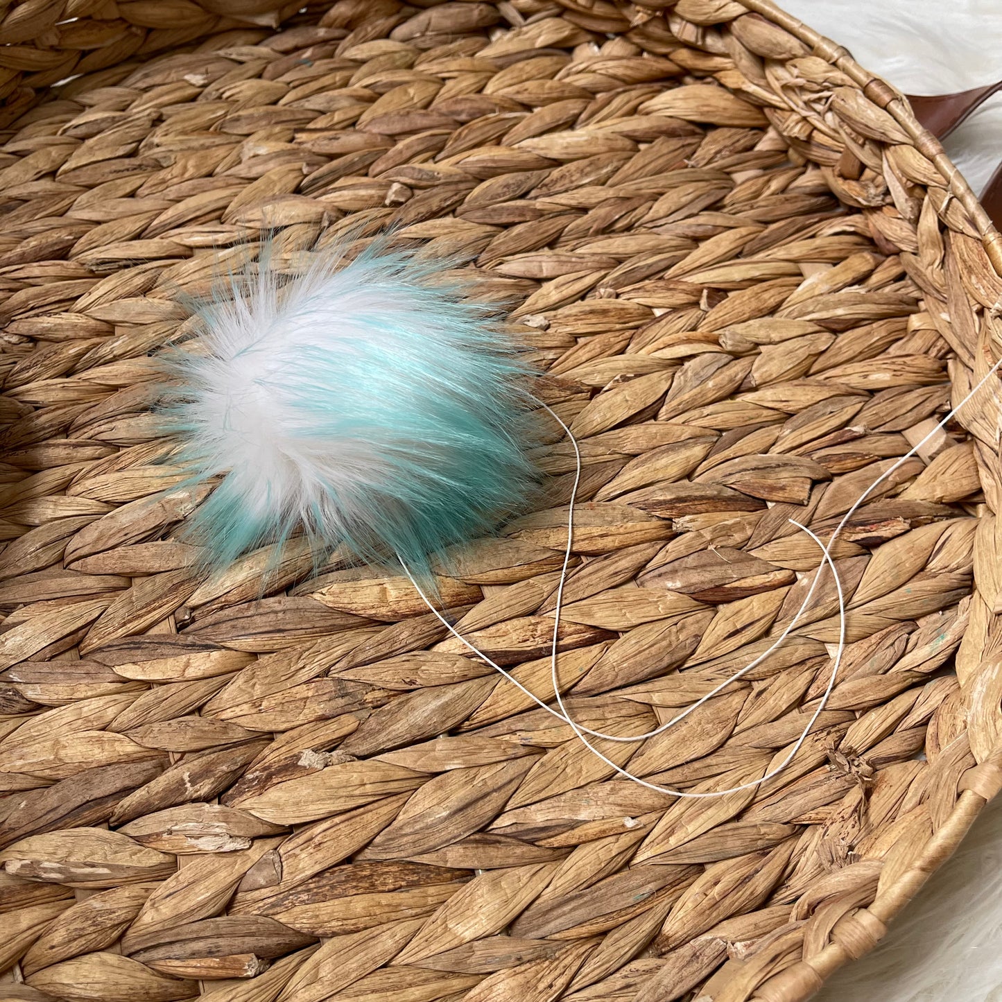 Aqua Luxury Faux Fur Pom pom | Teal Tie, Button or Snap Pom pom