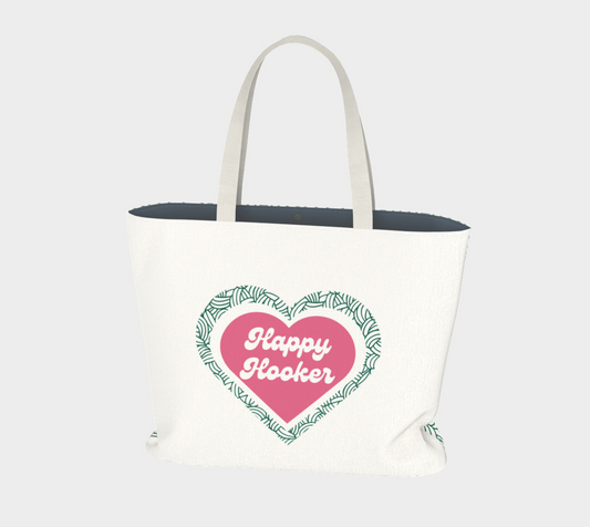 Happy Hooker, Market Tote Yarn Project Bag, Crochet Hook or Knitting Needles, Notions Bag, Crocheting Knitting Case, Fibre Organizer, Crafters, Crocheter and Knitter Humour Gift