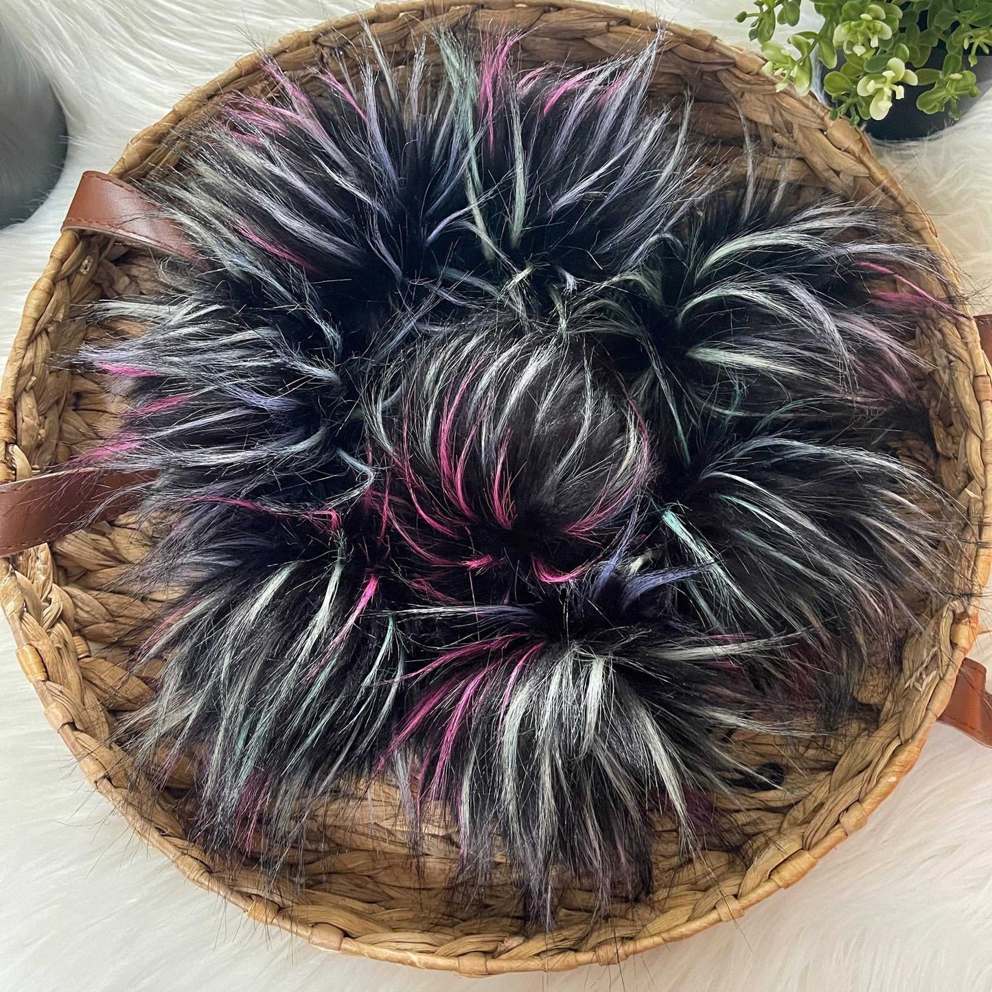 Aurora Rainbow Luxury Faux Fur Pom Pom | Ties, Buttons or Snap Pompom Pom Poms 7 $ Buttons & Beans Co.