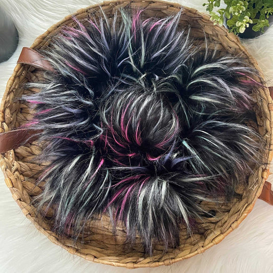 Aurora Rainbow Luxury Faux Fur Pom Pom | Ties, Buttons or Snap Pompom Pom Poms 7 $ Buttons & Beans Co.