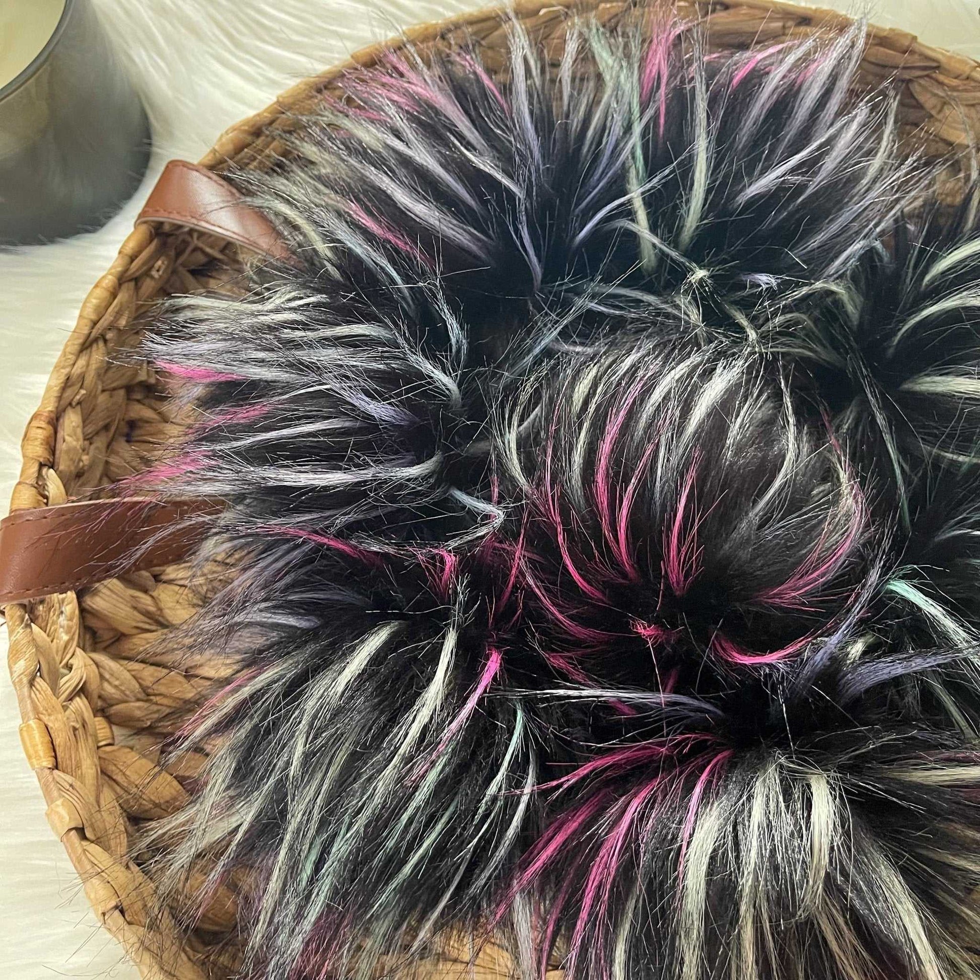 Aurora Rainbow Luxury Faux Fur Pom Pom | Ties, Buttons or Snap Pompom Pom Poms 7 $ Buttons & Beans Co.