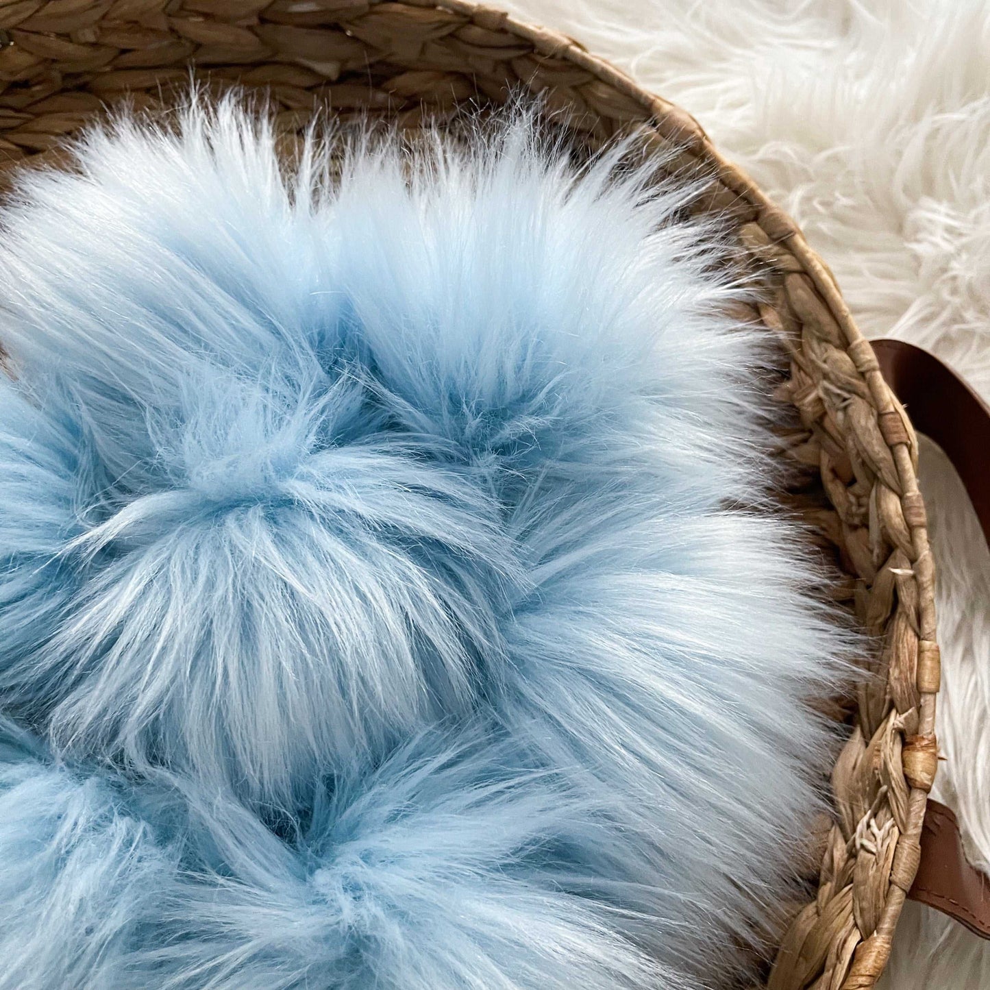 Blue Faux Fur Pompom Pom Poms 7 $ Buttons & Beans Co.
