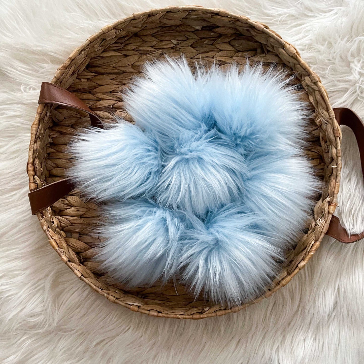 Blue Faux Fur Pompom Pom Poms 7 $ Buttons & Beans Co.