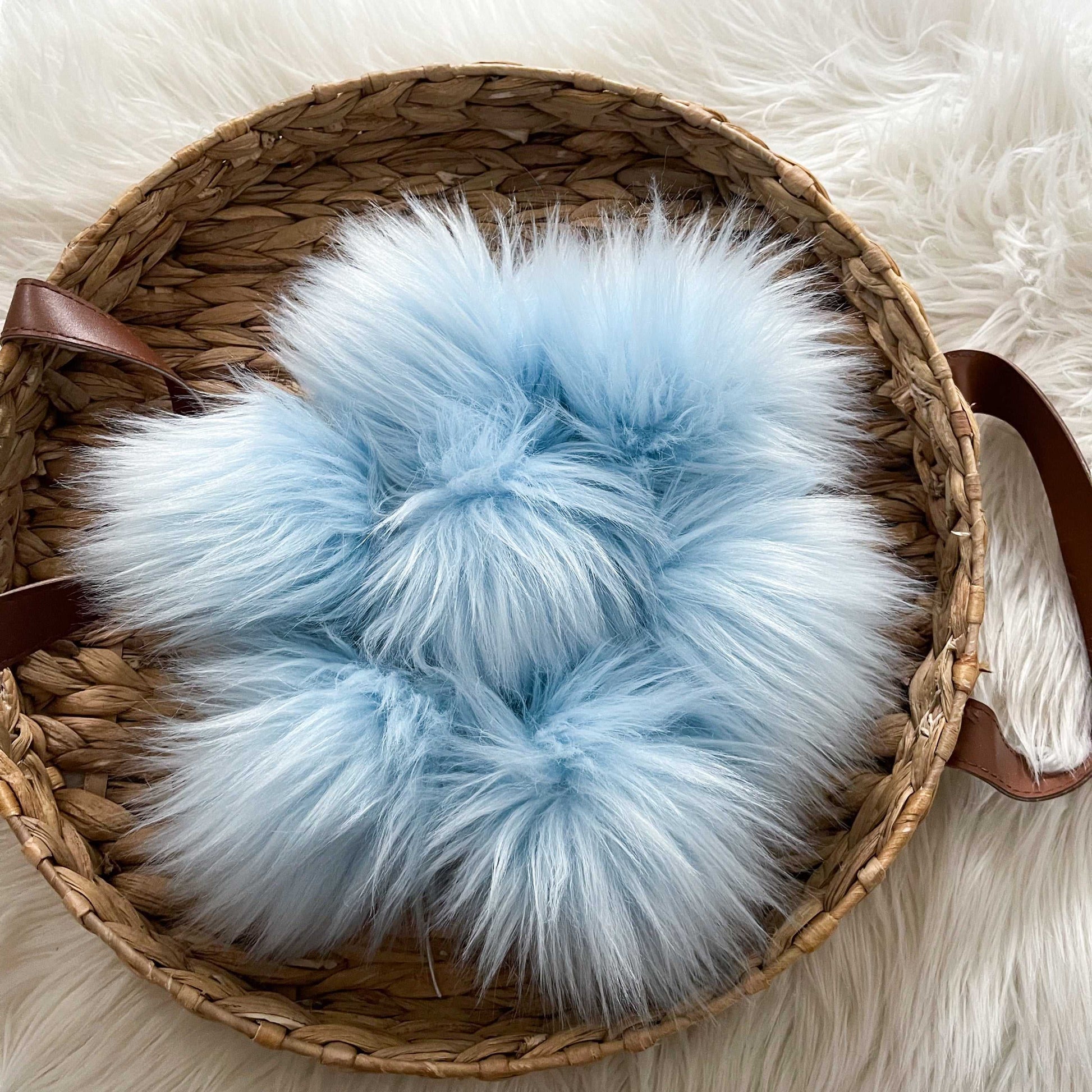 Blue Faux Fur Pompom Pom Poms 7 $ Buttons & Beans Co.