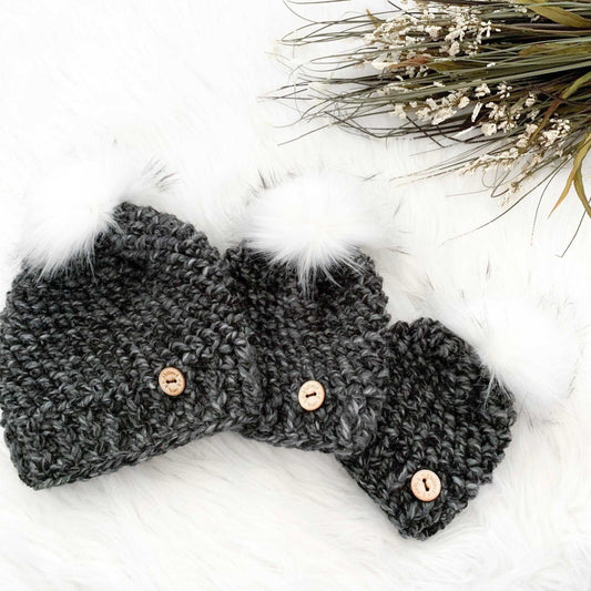 Classic | 0-3 Months Saltnpepa Chunky Crochet Hat | Removable Faux Fur Pom pom Hats 35 $ Buttons & Beans Co.
