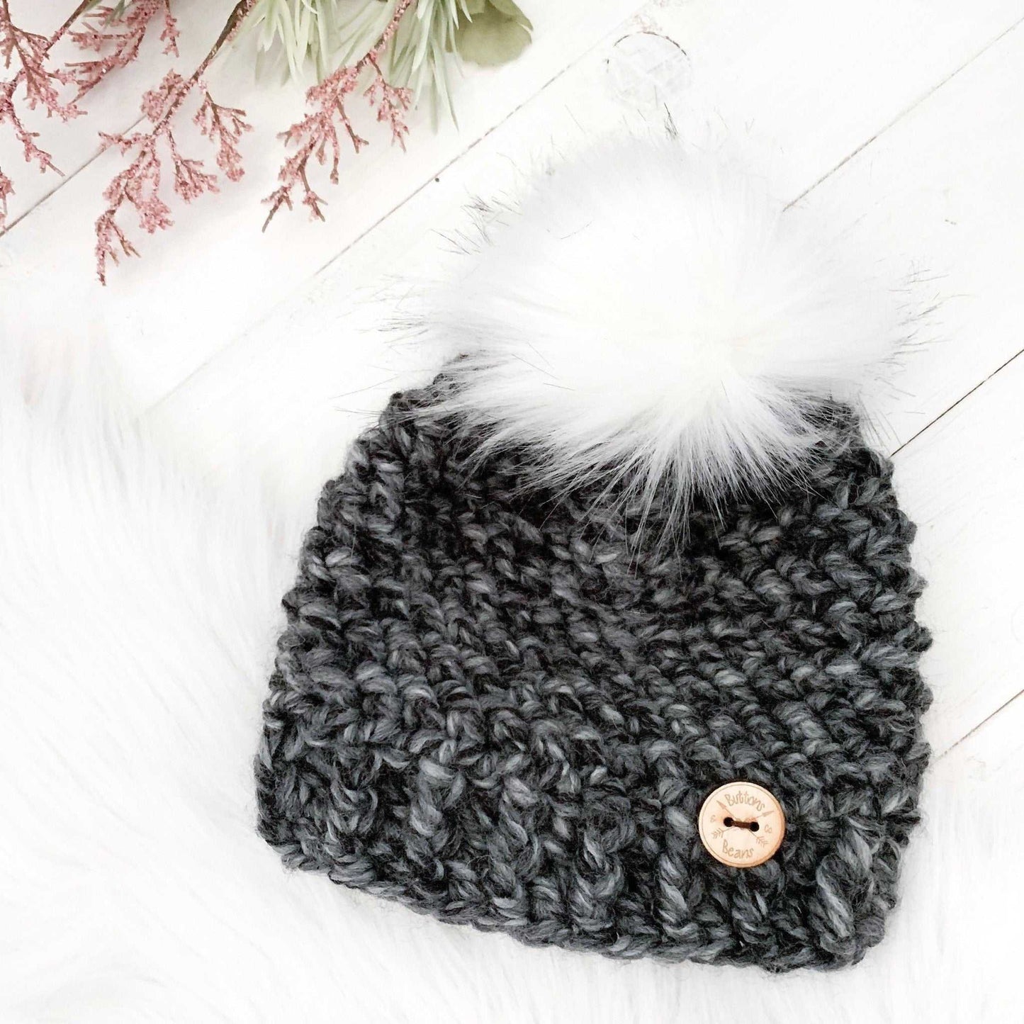 Classic | 0-3 Months Saltnpepa Chunky Crochet Hat | Removable Faux Fur Pom pom Hats 35 $ Buttons & Beans Co.