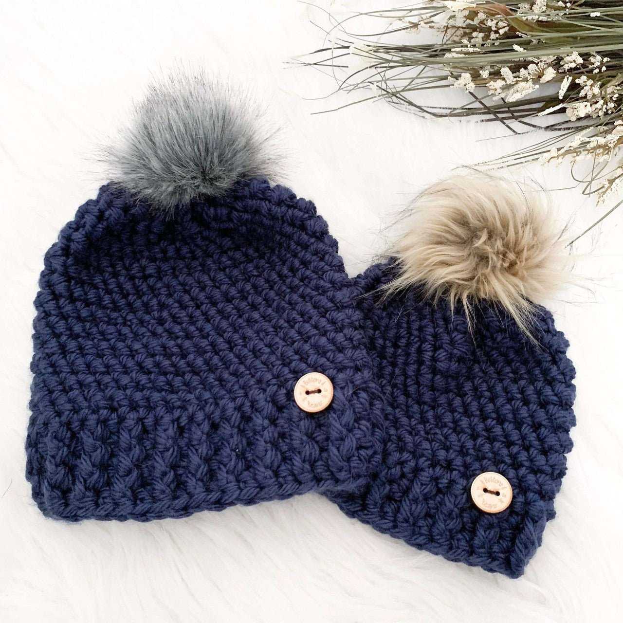 Classic | Baby Vegan Navy Blue Chunky Crochet Hat | Removable Pompom Hats 35 $ Buttons & Beans Co.