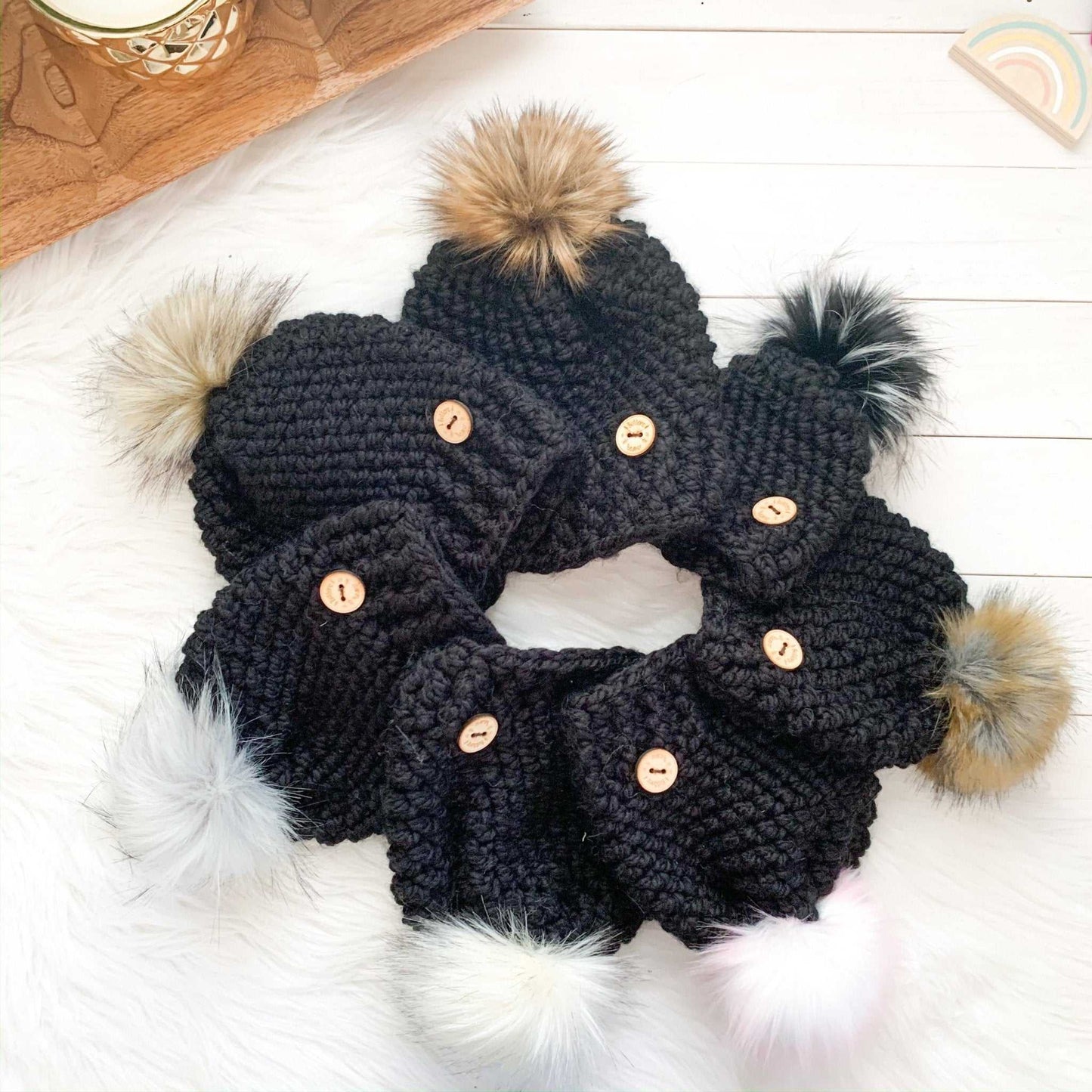 Classic | Black Toddler Chunky Crochet Hat | Removable Faux Fur Pom pom Hats 35 $ Buttons & Beans Co.