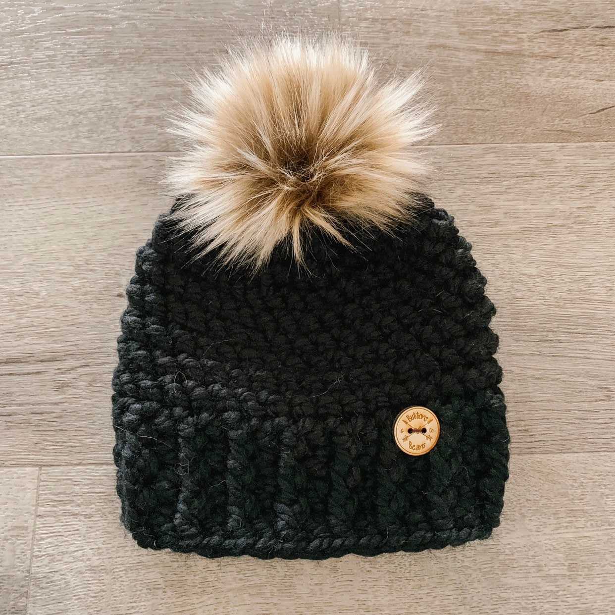 Classic | Black Toddler Chunky Crochet Hat | Removable Faux Fur Pom pom Hats 35 $ Buttons & Beans Co.