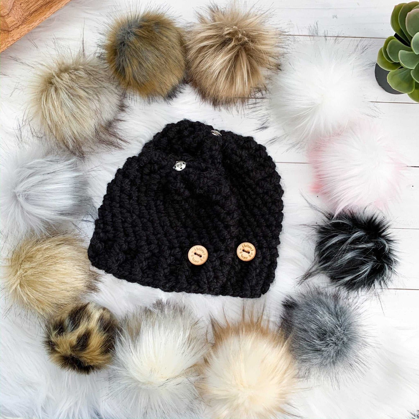 Classic | Black Toddler Chunky Crochet Hat | Removable Faux Fur Pom pom Hats 35 $ Buttons & Beans Co.