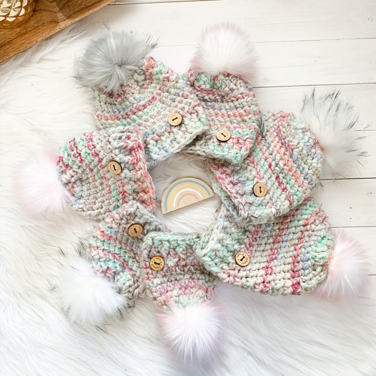 Classic Pick your Colour | Newborn to Adult Chunky Crochet Hat | Removable Faux Fur Pompom