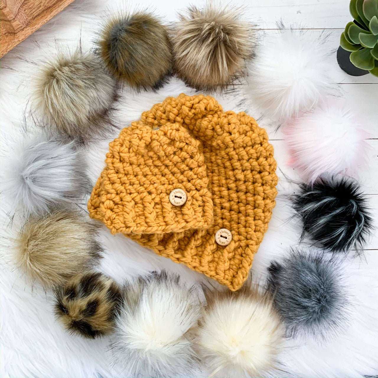 Classic | Mustard Chunky Crochet Hat | Removable Pompom Hats 35 $ Buttons & Beans Co.