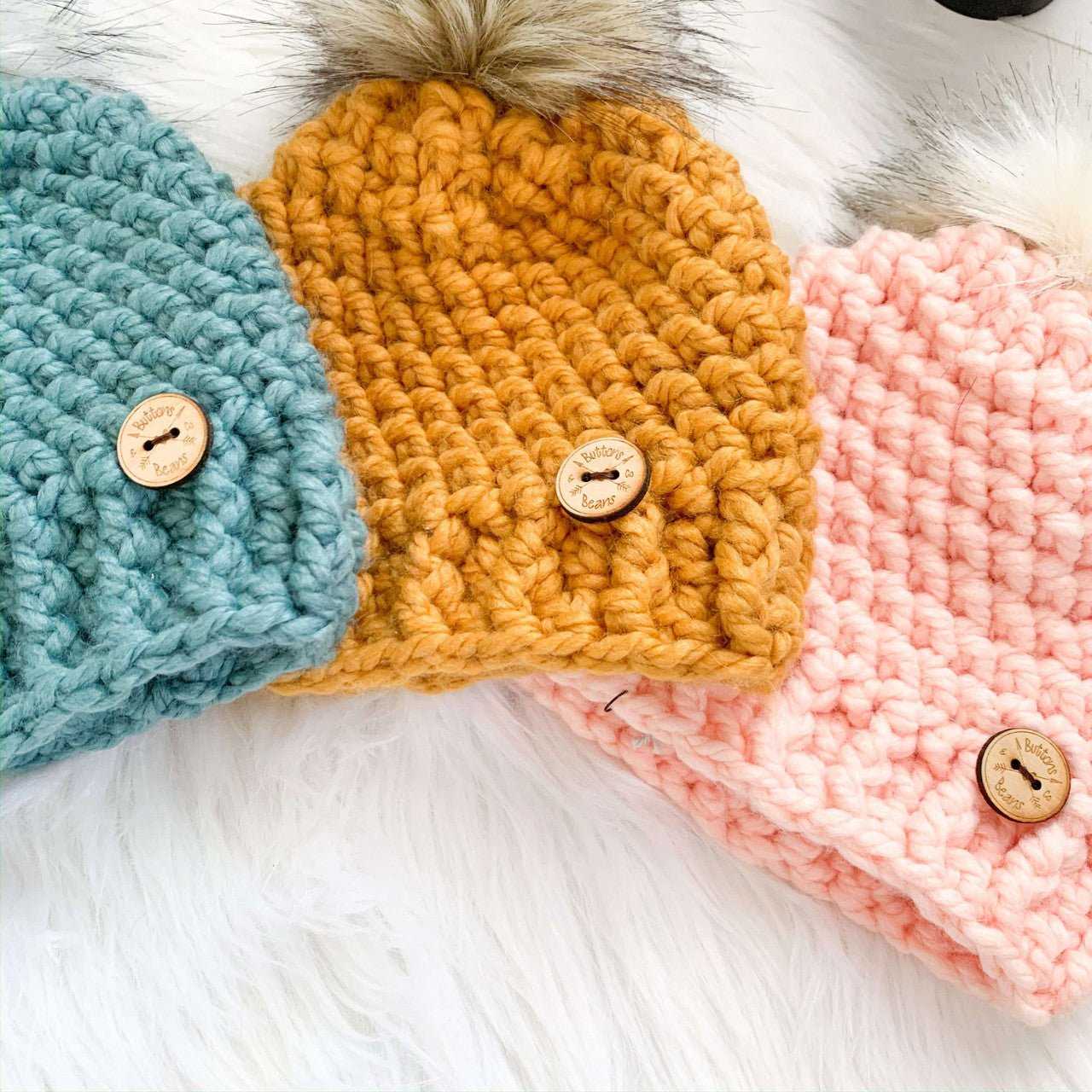Classic | Mustard Chunky Crochet Hat | Removable Pompom Hats 35 $ Buttons & Beans Co.