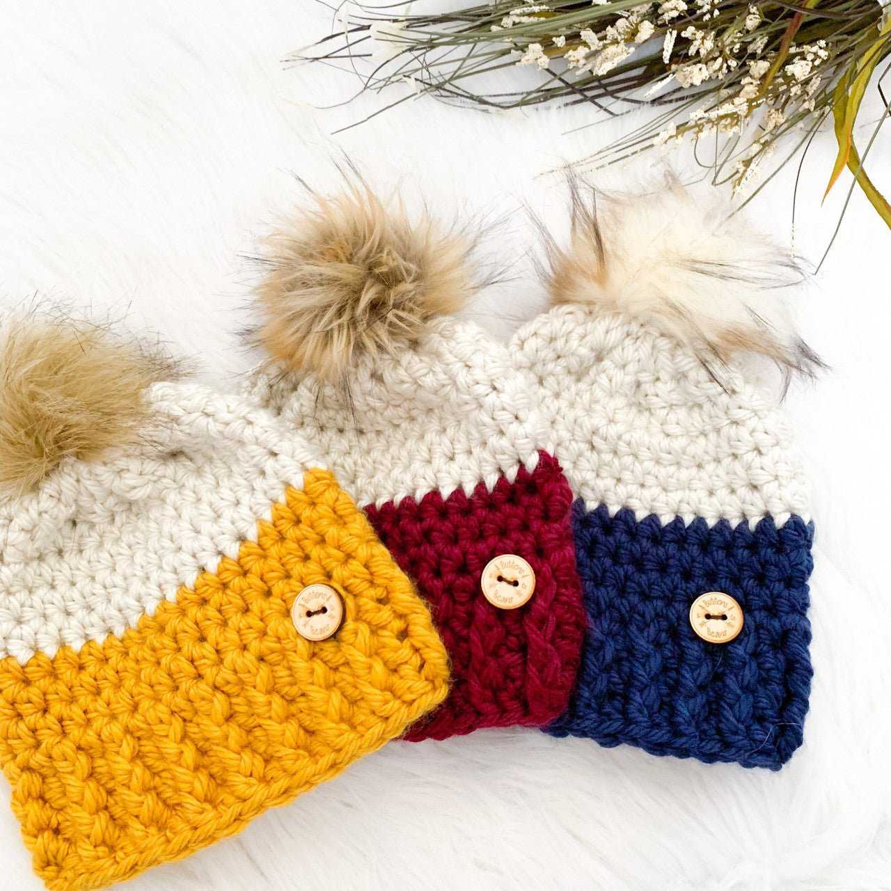 Colour Block | Baby Mustard Chunky Crochet Hat | Removable Pompom Hats 35 $ Buttons & Beans Co.