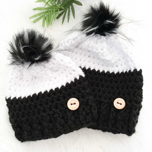 Colour Block | Toddler Black and White Chunky Crochet Hat | Removable Pompom Hats 45 $ Buttons & Beans Co.