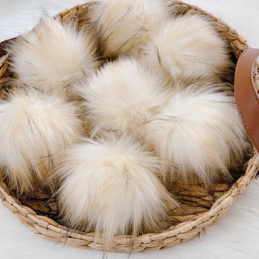 Creme Brulé Luxury Faux Fur Pom pom | Cream, Tan, Brown Tie, Button or Snap Pom pom Pom Poms 7 $ Buttons & Beans Co.