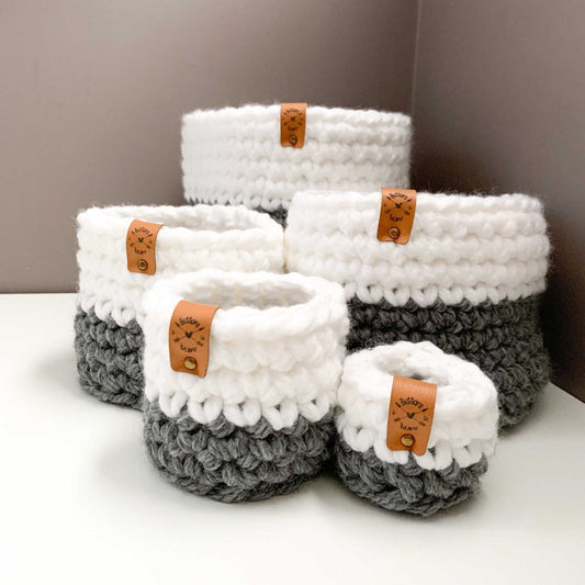 Crochet Basket | Colour Block Grey and White | Storage Decor Home decor 11 $ Buttons & Beans Co.