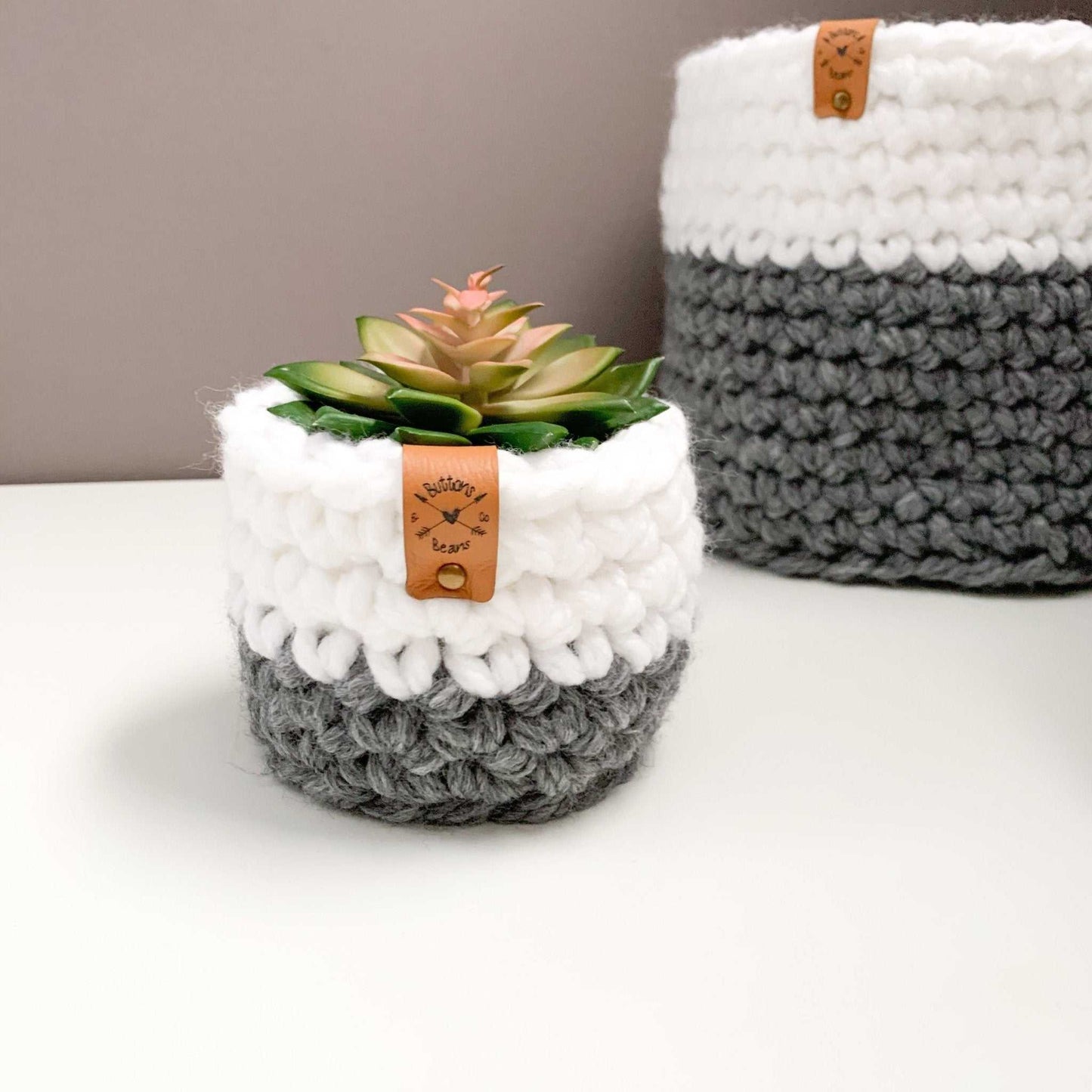 Crochet Basket | Colour Block Grey and White | Storage Decor Home decor 11 $ Buttons & Beans Co.