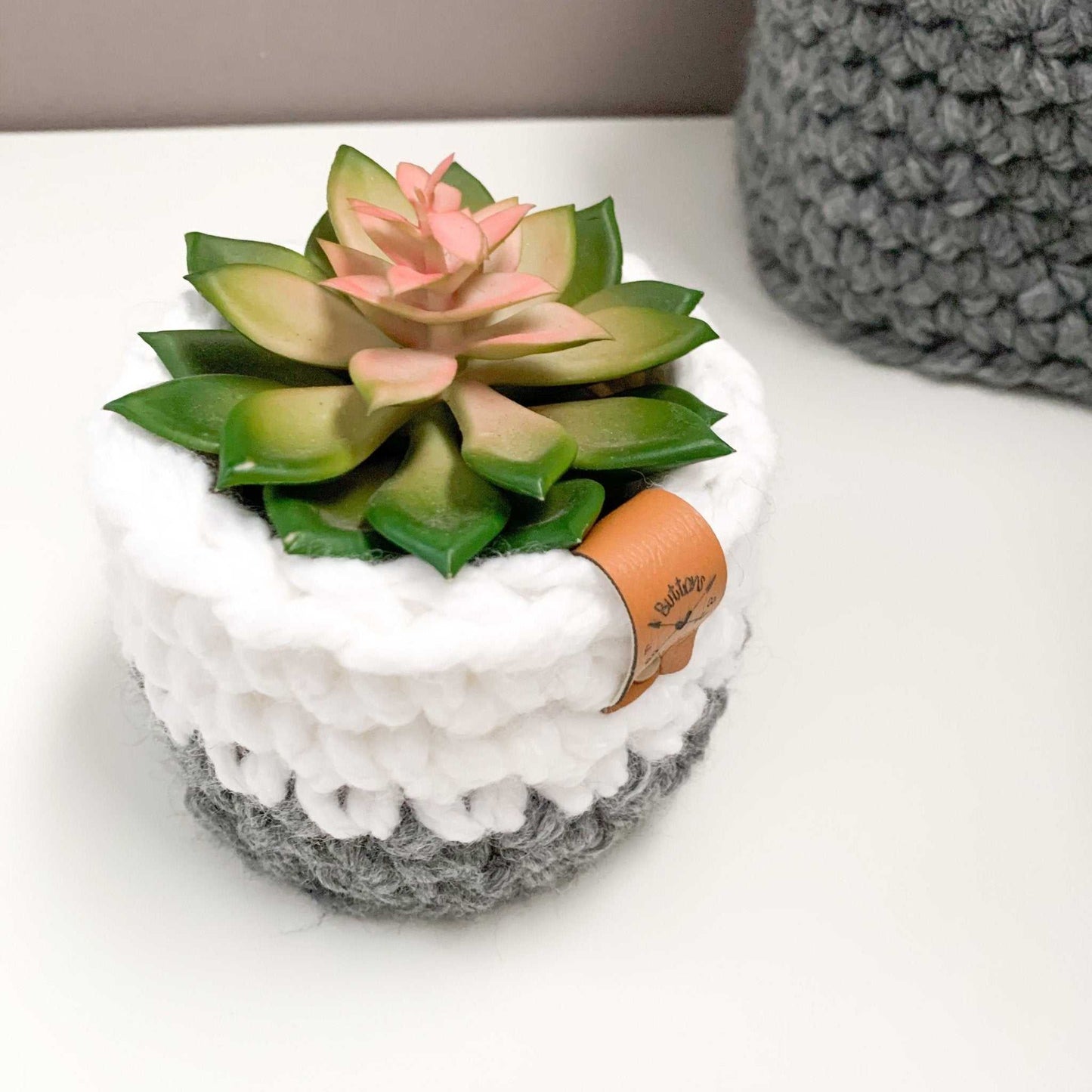 Crochet Basket | Colour Block Grey and White | Storage Decor Home decor 11 $ Buttons & Beans Co.