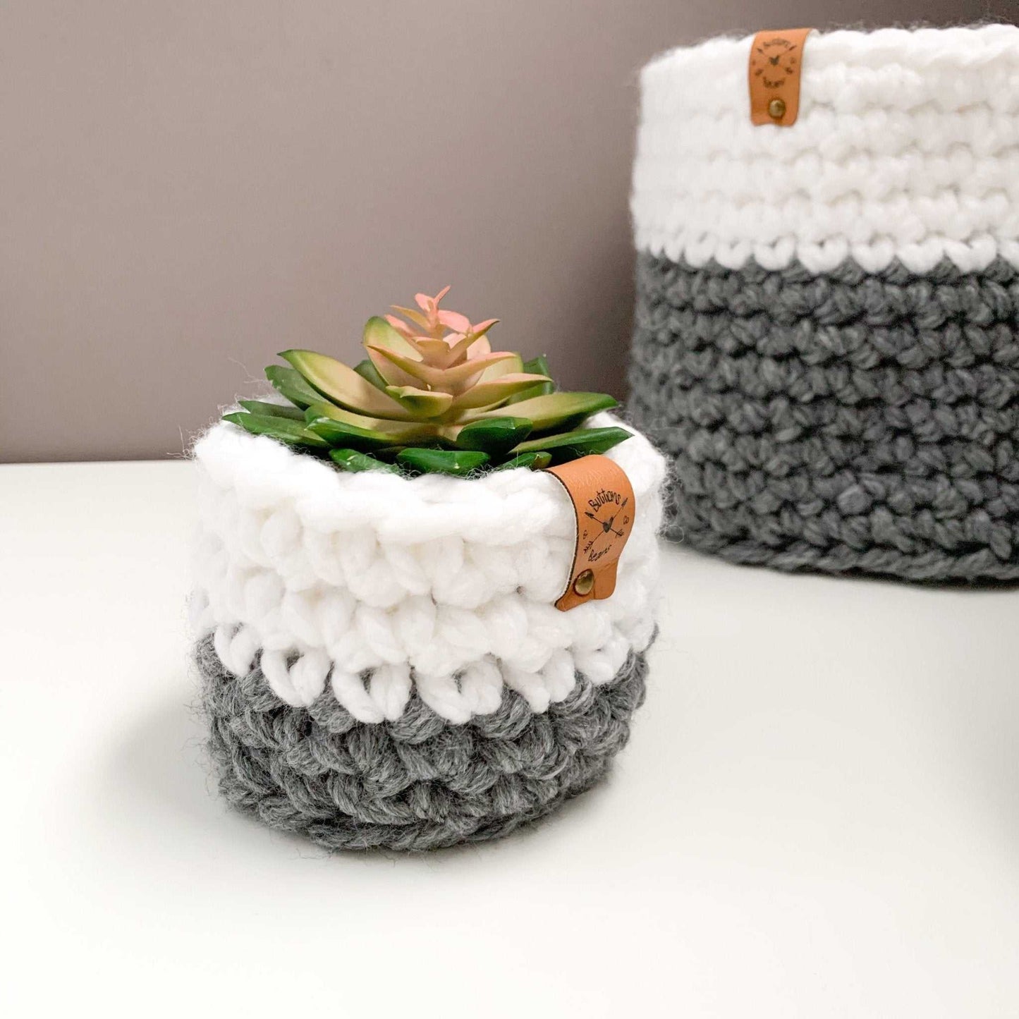 Crochet Basket | Colour Block Grey and White | Storage Decor Home decor 11 $ Buttons & Beans Co.