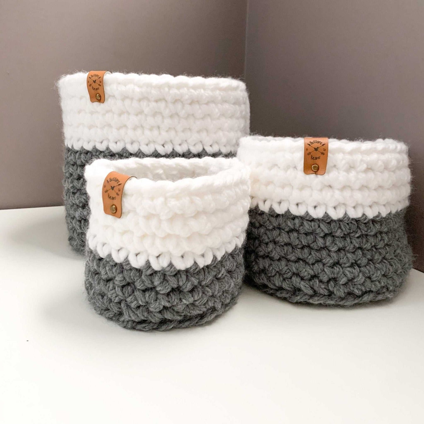 Crochet Basket | Colour Block Grey and White | Storage Decor Home decor 11 $ Buttons & Beans Co.