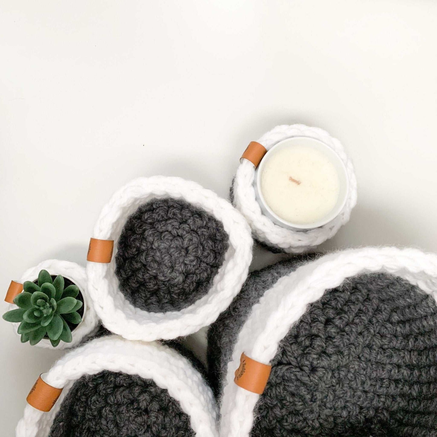 Crochet Basket | Colour Block Grey and White | Storage Decor Home decor 11 $ Buttons & Beans Co.