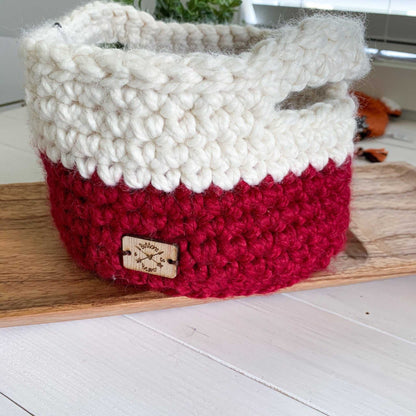 Crochet Basket | Colour Block Red and Ivory | Storage Decor Home decor 66 $ Buttons & Beans Co.