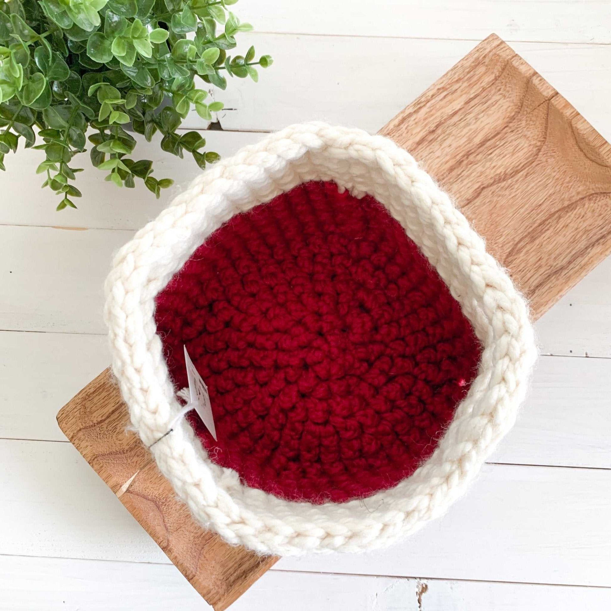 Crochet Basket | Colour Block Red and Ivory | Storage Decor Home decor 66 $ Buttons & Beans Co.
