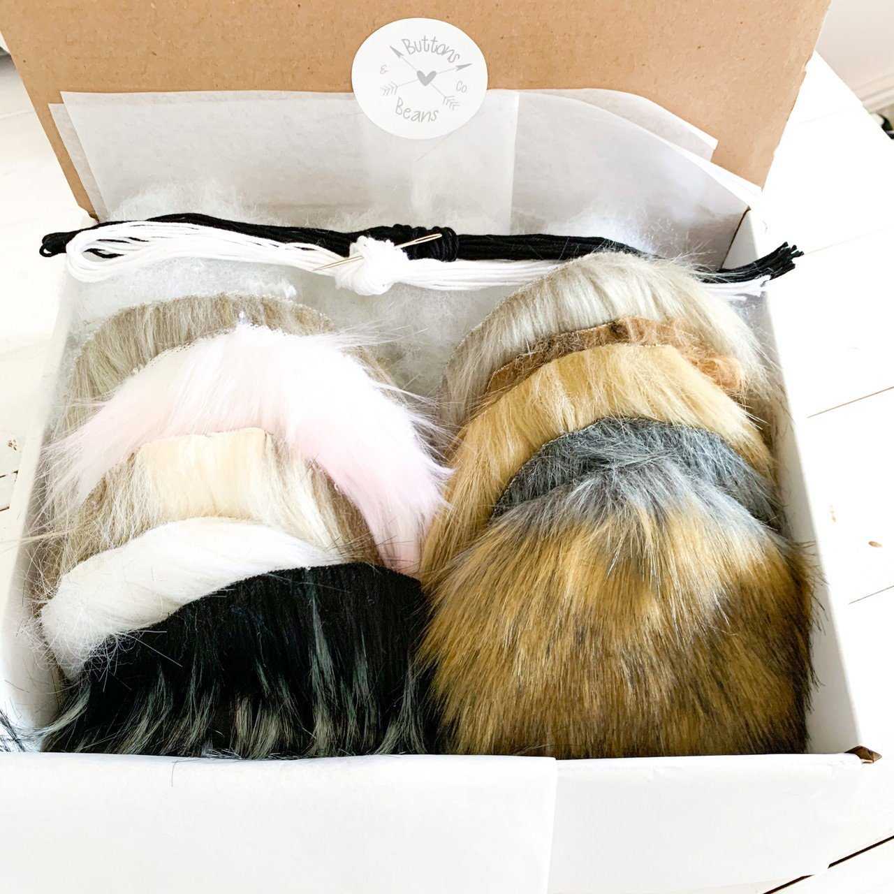 DIY Kit, Luxury Faux Fur Pompoms | Ties, Buttons or Snaps | Pom Pom Faux fur fabric Kit 40 $ Buttons & Beans Co.