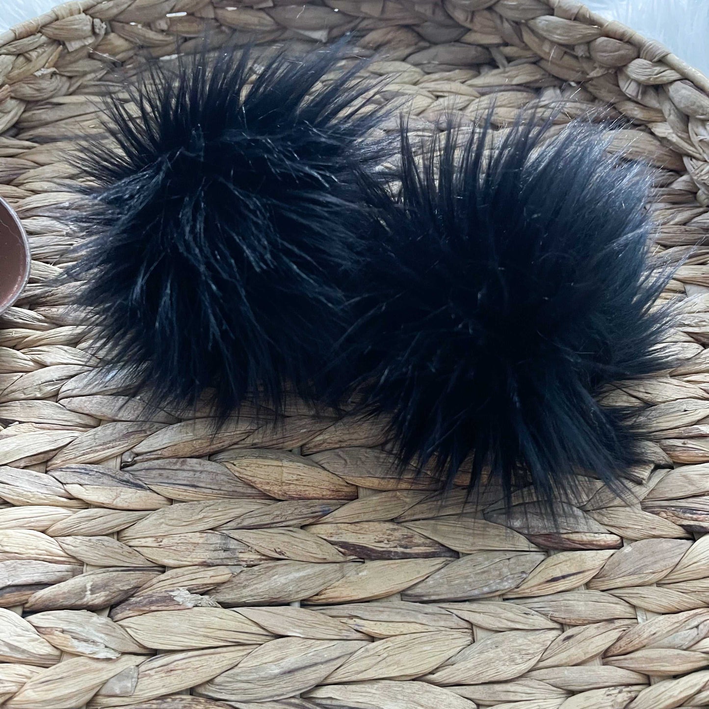 Ebony Black Faux Fur Pompom | Snap, Tie or Button on Pom Pom Pom Poms 5 $ Buttons & Beans Co.