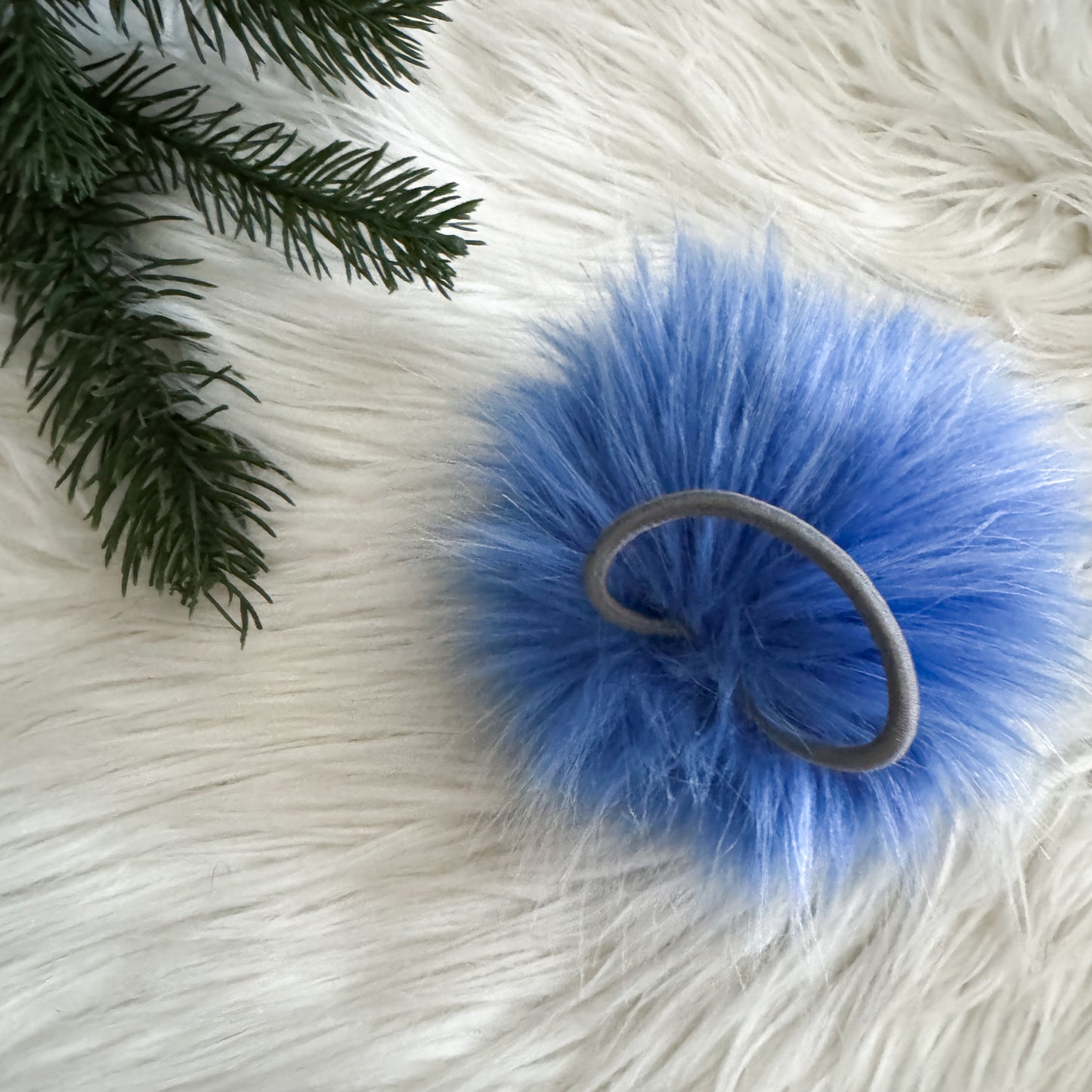 Faux Fur Pompom Hair Tie | Winterfell Icy Blue