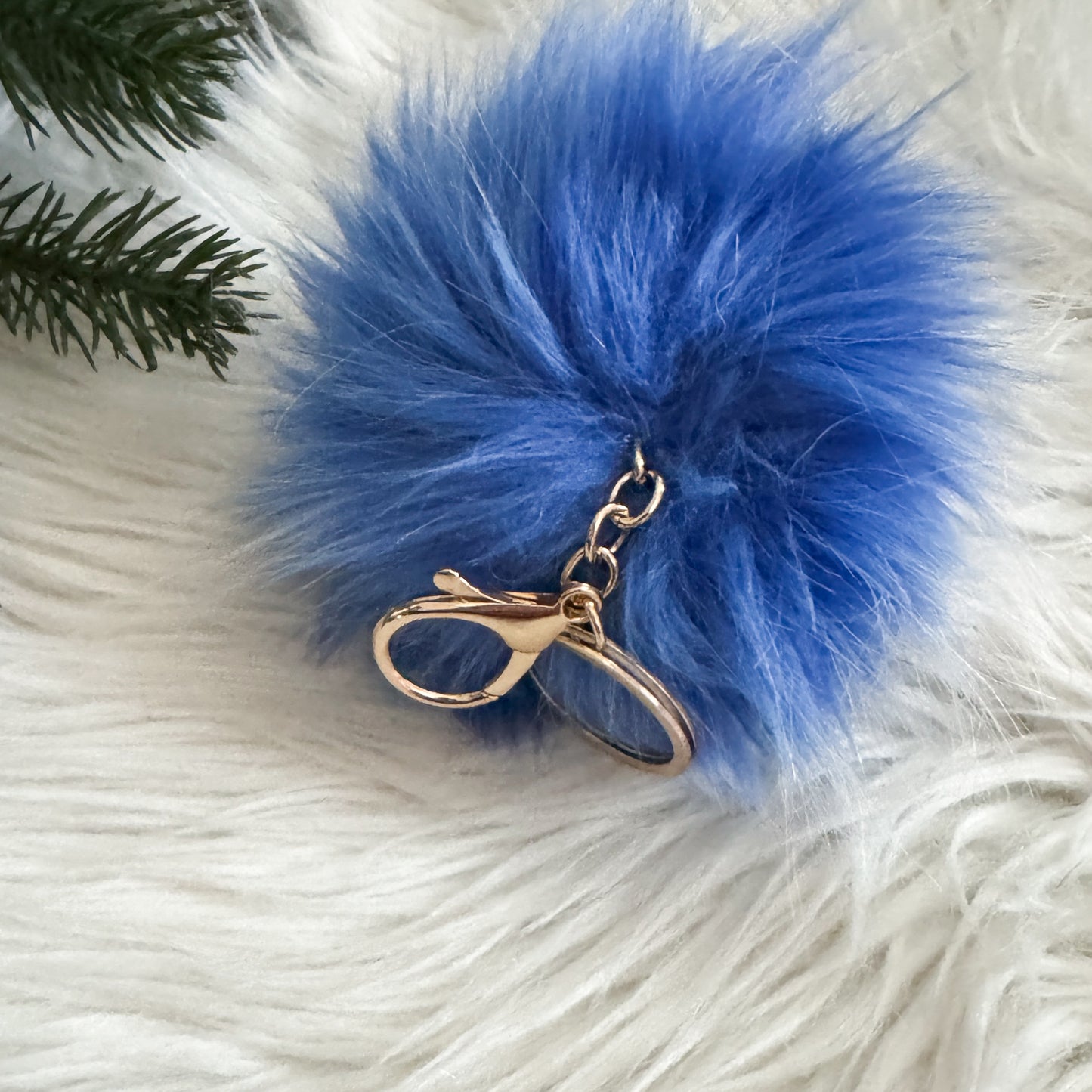 Faux Fur Pompom Keychain | Winterfell Icy Blue