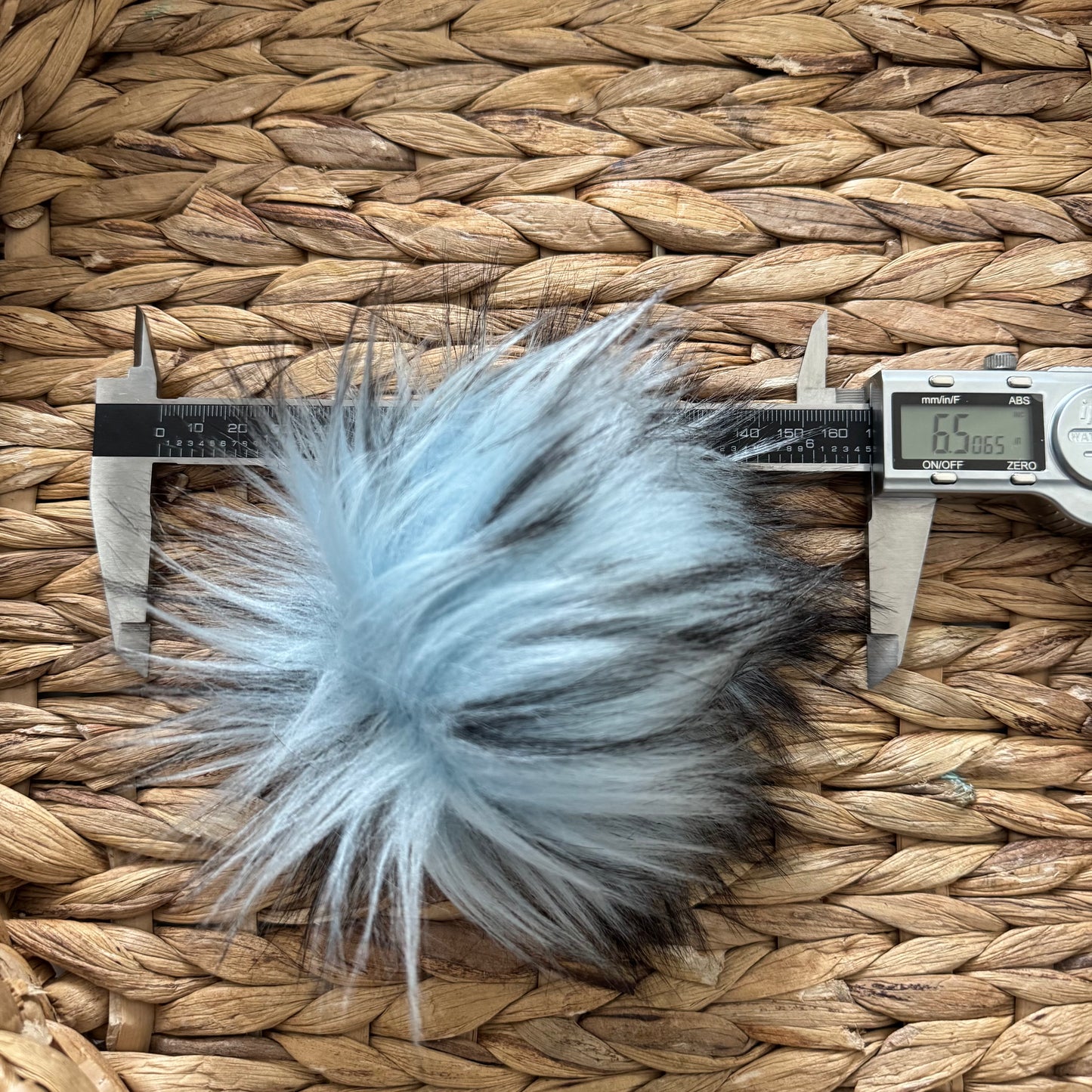 Icicle Luxury Faux Fur Pom pom | Blue and Black Tie, Button or Snap Pom pom