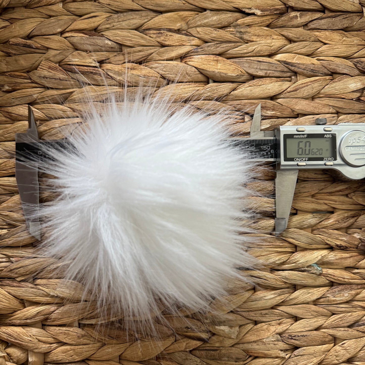 Snow Cat Luxury Faux Fur Pompom | White pom pom with Tie, Button or Snap
