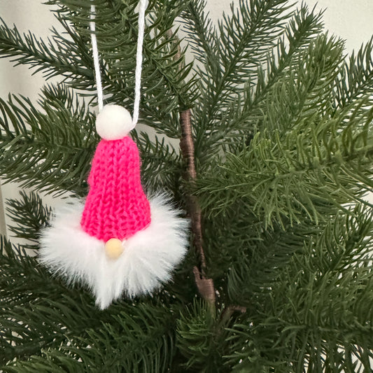 Gnome Christmas Mini Knitted Toque Ornament Bright Pink