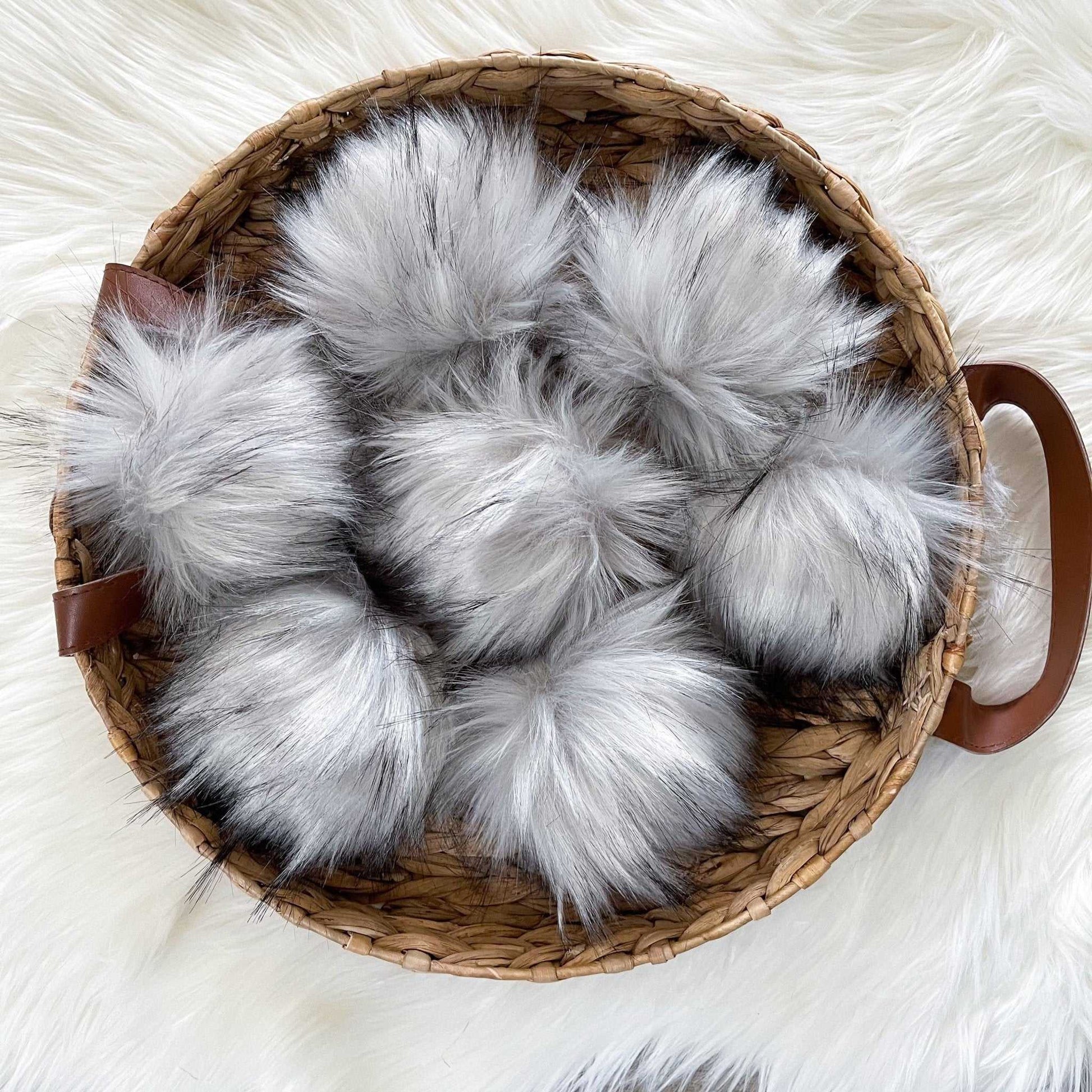 Grey Wolf Luxury Faux Fur Pompom | Pom pom with Ties, Buttons or Snaps Pom Poms 5 $ Buttons & Beans Co.
