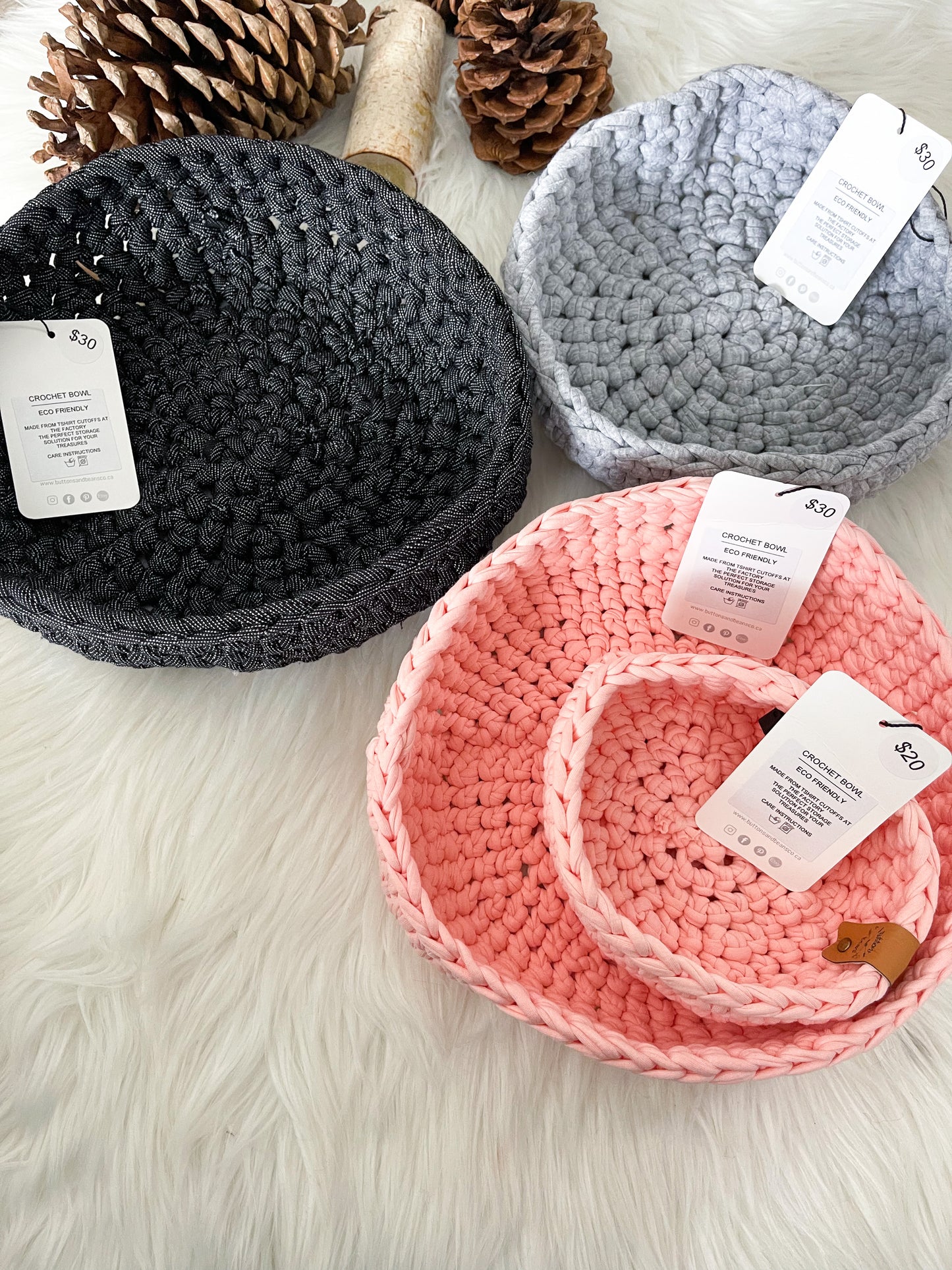 Crochet Cotton Basket Bowl | Grey Storage Decor