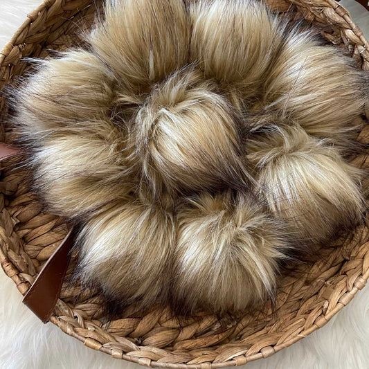Honey Luxury Faux Fur Pompom | Brown, Natural Tie, Button or Snap Pom pom Pom Poms 8 $ Buttons & Beans Co.