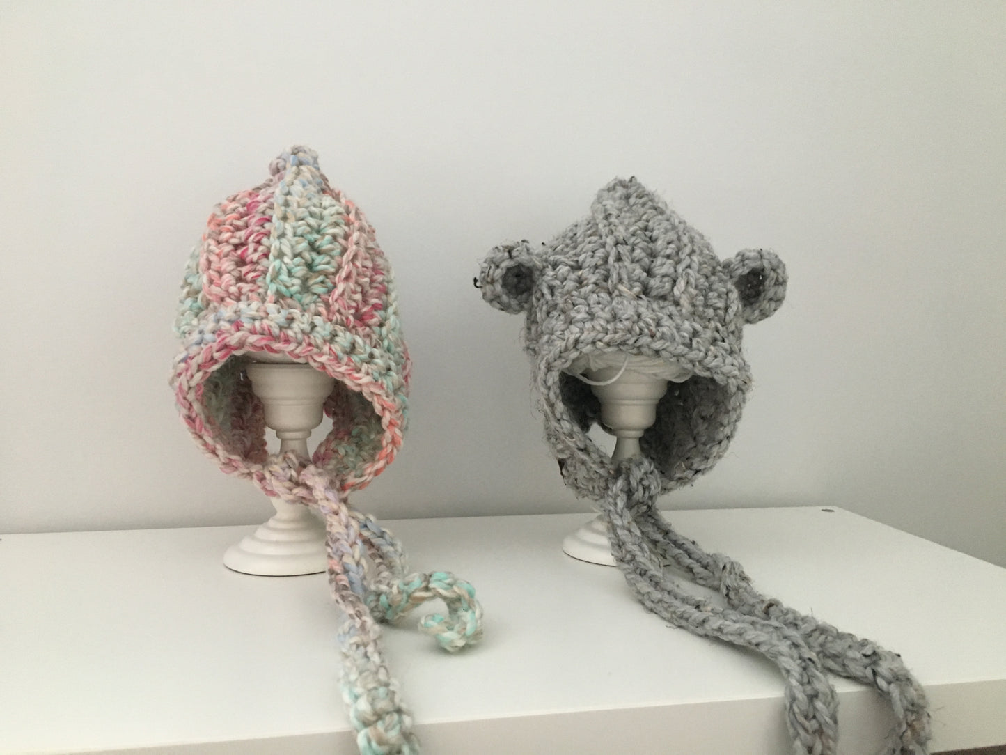 Bear Pixie Bonnet | Grey Crochet Winter Hat