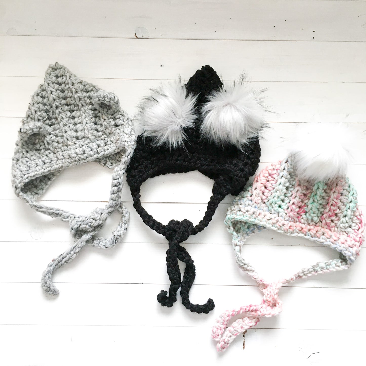 Bear Pixie Bonnet | Grey Crochet Winter Hat