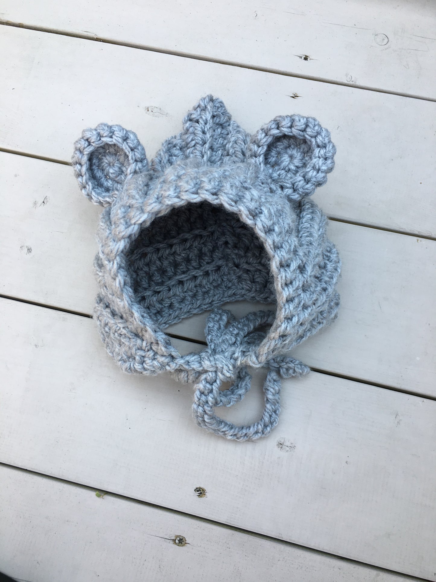 Bear Pixie Bonnet | Grey Crochet Winter Hat
