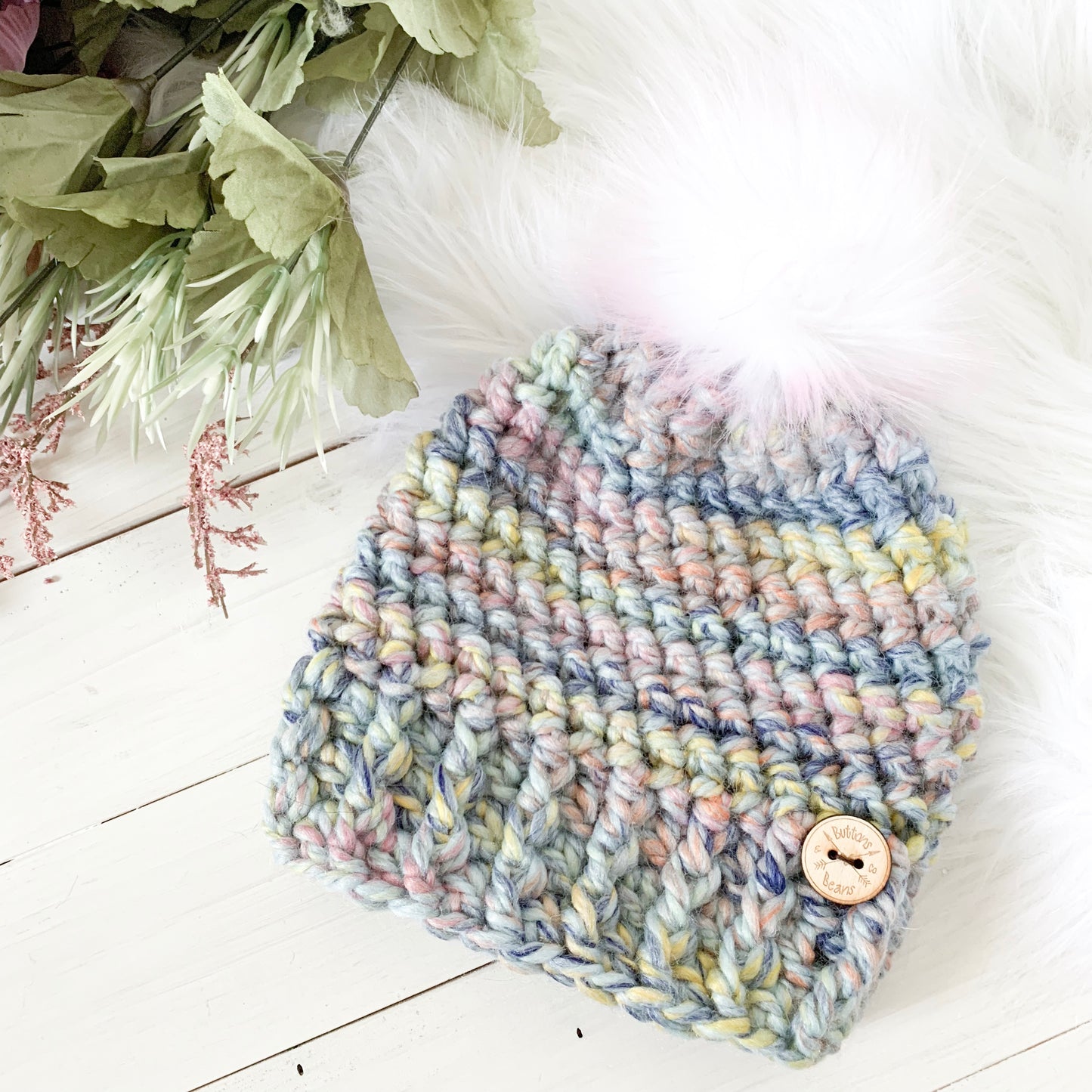 Classic | Dreamsicle Chunky Crochet Winter Hat | Removable Faux Fur Pompom