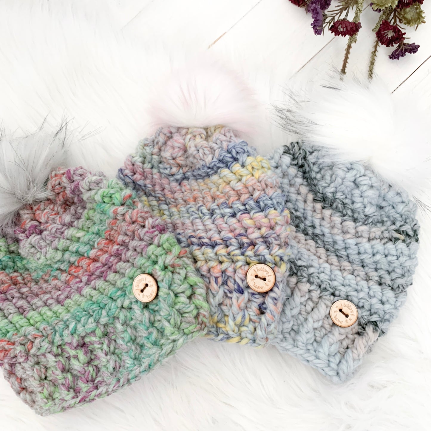 Classic | Dreamsicle Chunky Crochet Winter Hat | Removable Faux Fur Pompom