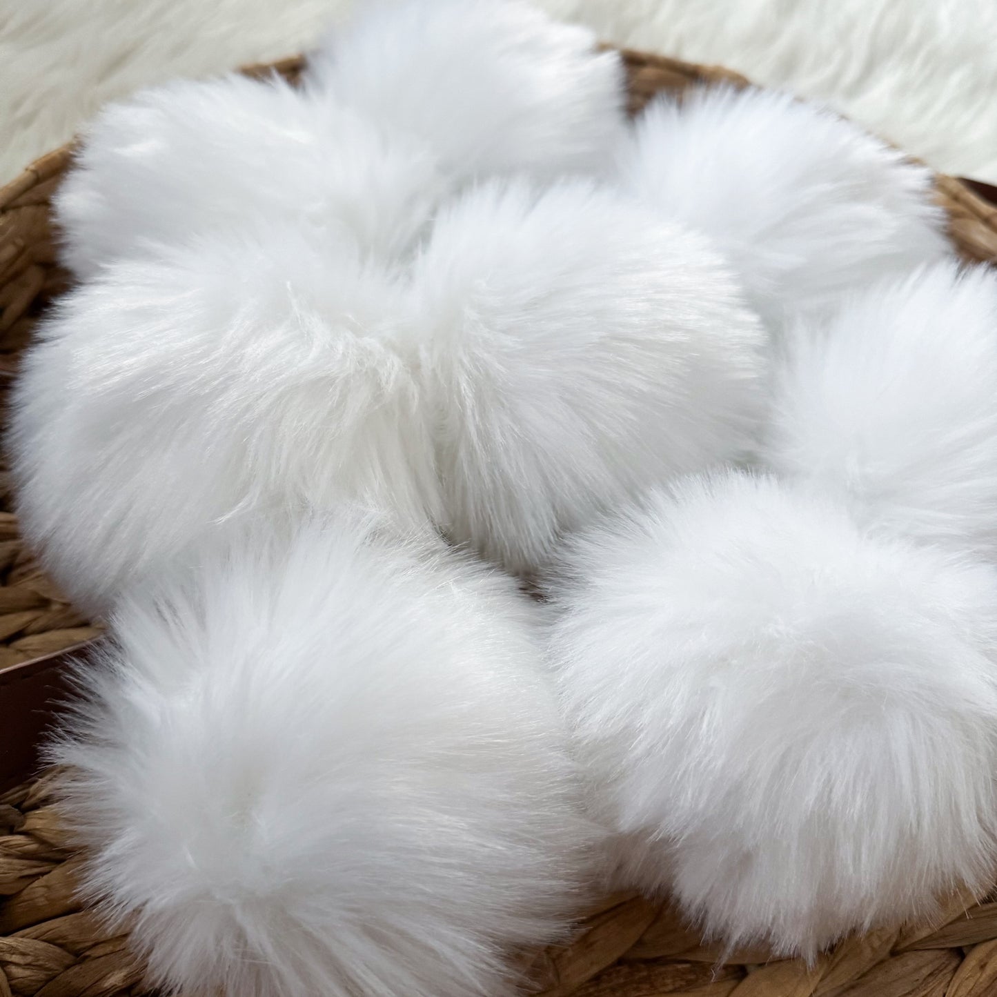 Polar Luxury Faux Fur Pompom | White pom pom with Tie, Button