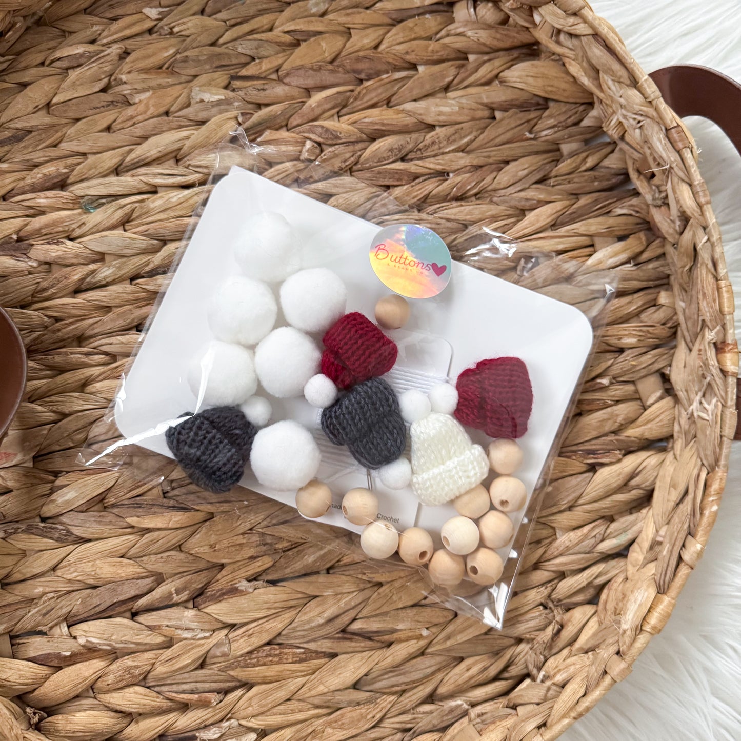 DIY Grey and Burgundy Christmas Mini Knitted Toque Garland Kit