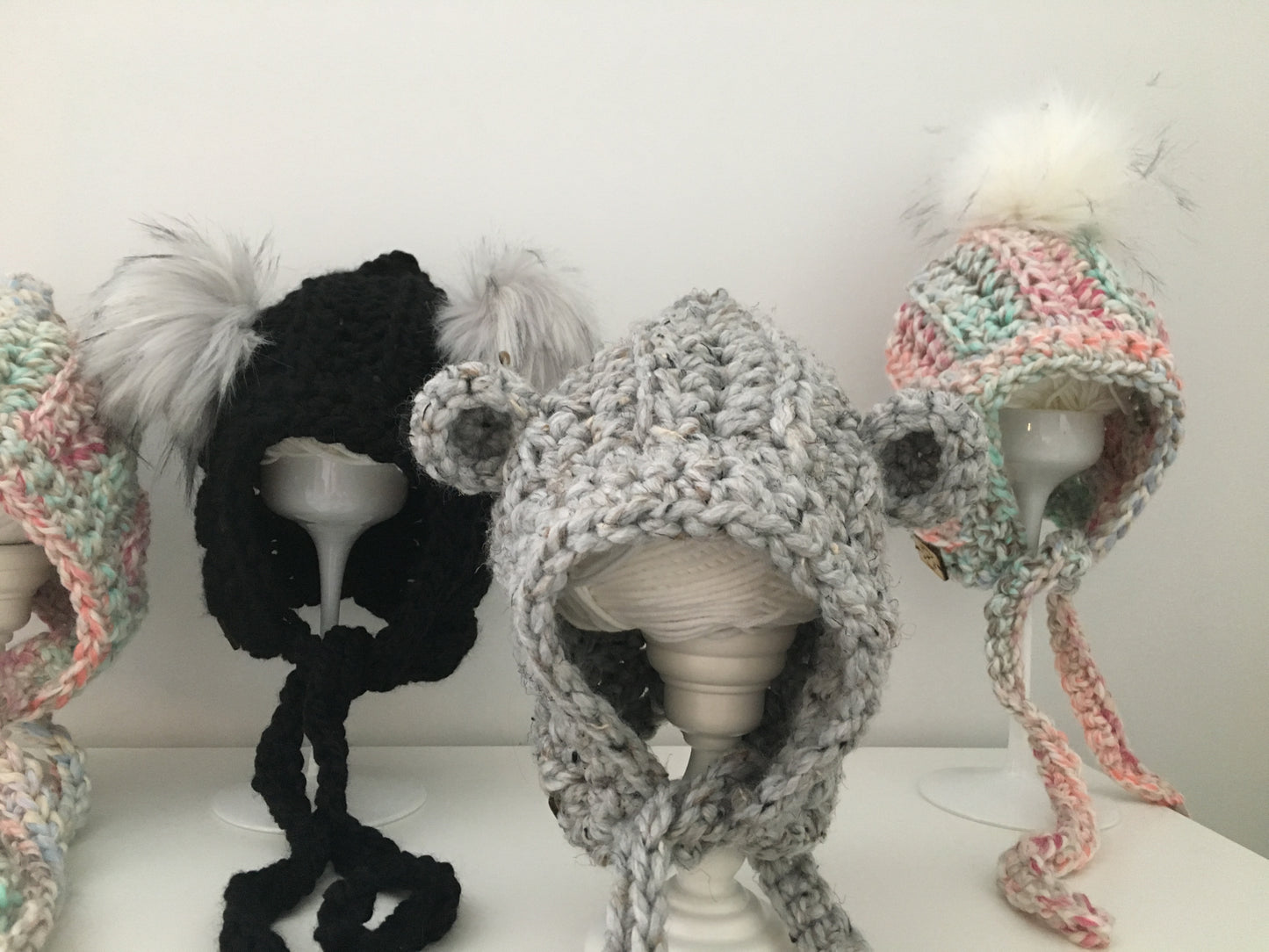 Bear Pixie Bonnet | Grey Crochet Winter Hat